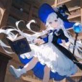 調皮魔法女孩,穿著藍色衣服和帽子的動漫人物。