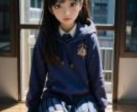 手機桌布，School Days Kokoro Katsura  桂 心，寫實，穿著藍色毛衣的亞洲女孩坐在長凳上。