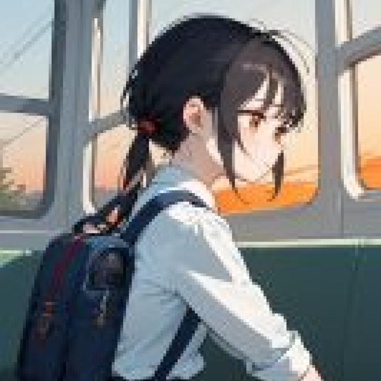過去的旅行，公車上，一個女孩正看著窗外。