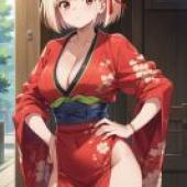 Lycoris Recoil，A cartoon girl in a kimono.