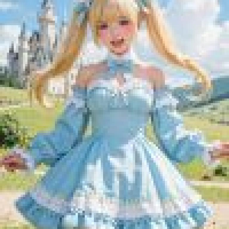 Cute girl，A young girl wearing a bunny ears with the castle in the background.