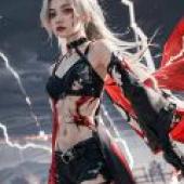 Acheron， Honkai Star Rail，Gothic girl with lightning in the background.