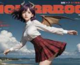 格蕾婭，《巴哈姆特之怒》，一位身穿紅色裙子、紫髮紫髮的女孩，正張開雙翼。