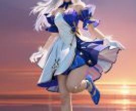 崩壞星軌，羅賓，一個頭戴光環在天空中玩耍的女孩。