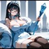 The Ice Queen，A blue maid sits on a pedestal and wields a crystal.