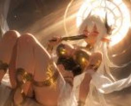 沙漠海市蜃樓，一位手持寶劍的女子。