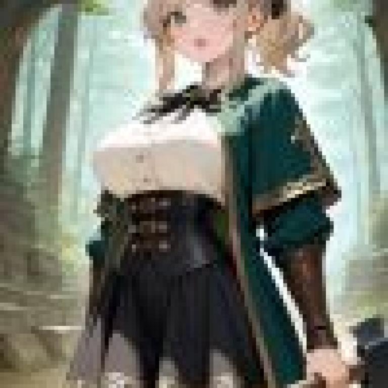 Cute girl，Woman in green dress holding an axe.