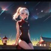 星夜黑裙美女桌布免費下載