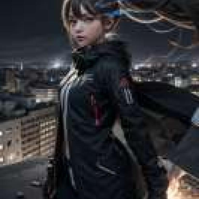 black Rock Shooter，A girl with long hair standing on a rooftop.