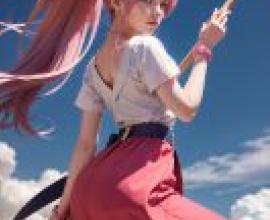 Arche Klein ToPA 年輕女子穿著粉紅色衣服，手持木棍。