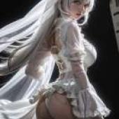 2B 白色婚紗，新娘穿著白色婚紗，背對著鏡頭。