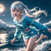 Live version， GAWR GURA， Shark Ji， Vtuber， Hololive Production Moon Shadow Running Shark: Dujien Real Edition， Water Moon Night