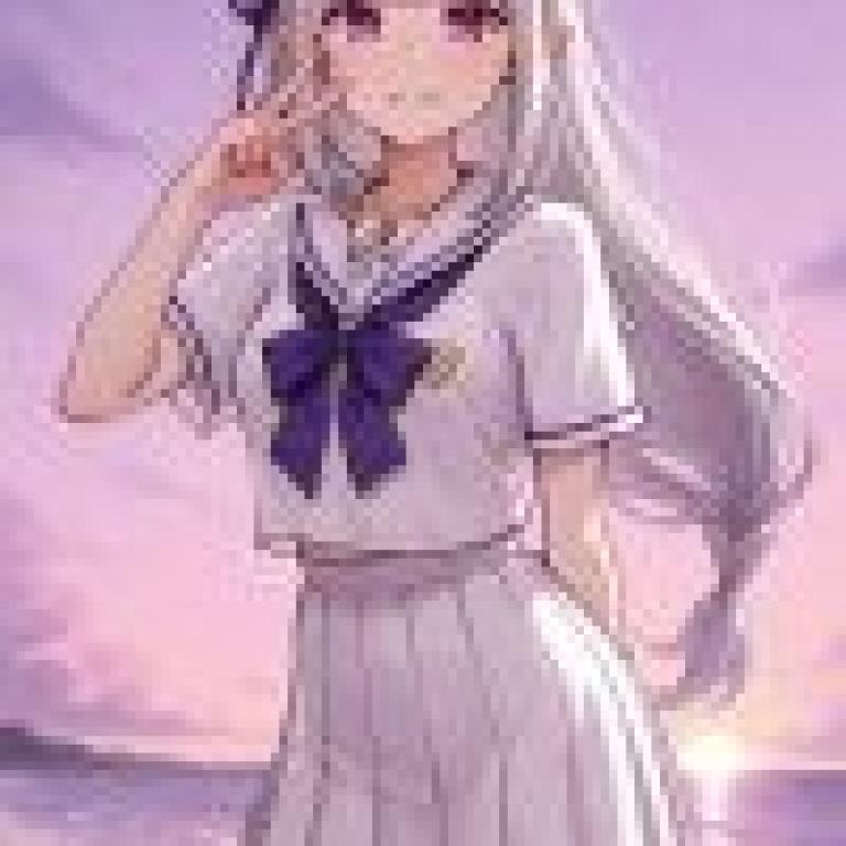 動漫女孩，穿著白色洋裝、胸前繫著蝴蝶結的女孩。