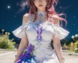 Cyrene honkai star rail，A girl with a flower crown sits on a concrete ledge.