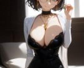 in room，動漫女孩坐在椅子上。