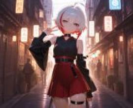 Princess White Star Nelido，A girl wearing a black and red dress.