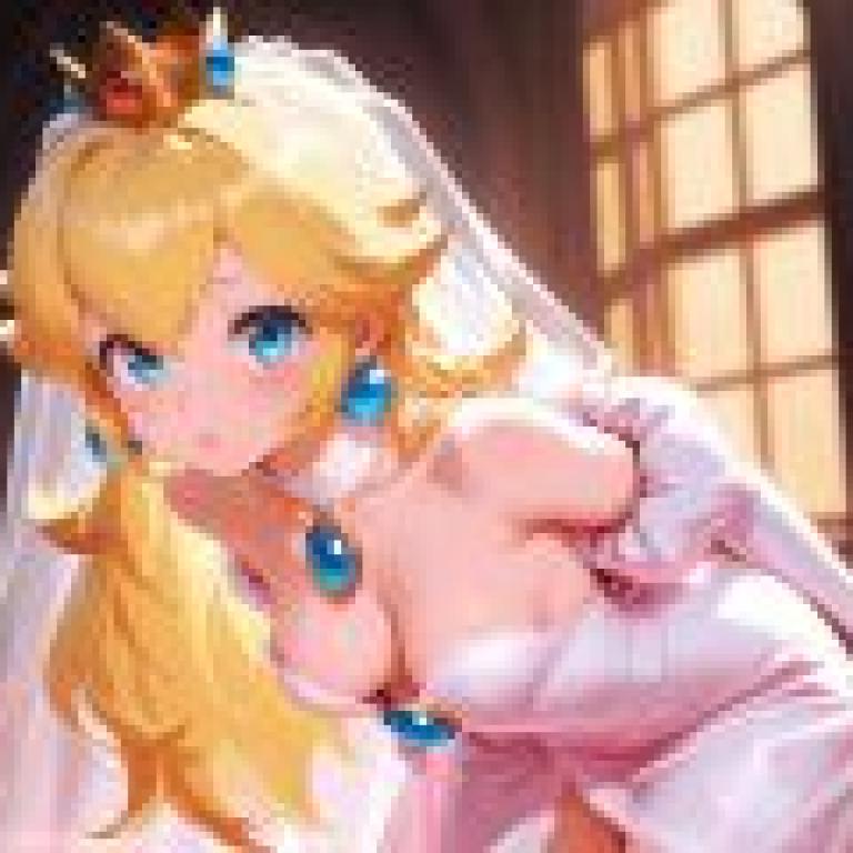 Princess Peach，The bride with the white dress.
