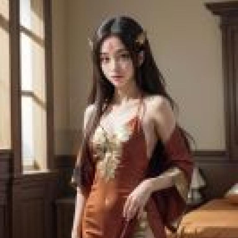 Shi Hao AuntA woman in an orange dress standing.