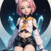 Diona K tzlein 迪奧娜·凱茨萊茵，Girl with pink hair and a black hat with cat ears.