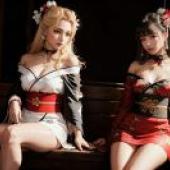 華麗和服夜：窗台上的和服女子，夜色背景，桌布免費，美夢成真
