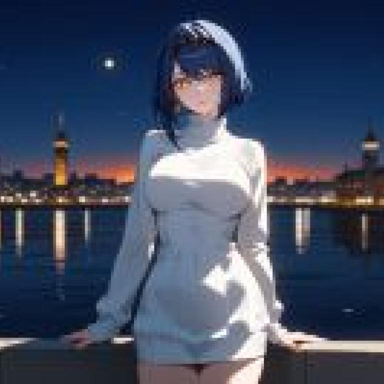 Memories of the past，A woman in front of the skyline at night.