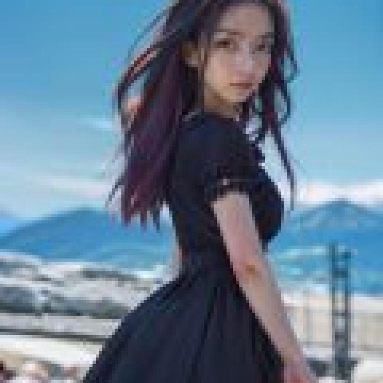Lutecia Alpine Magical Girl Lyrical Nanoha ViVid，A woman with long black hair posing in front of mountains.