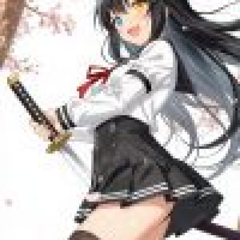 武士少女，一隻長著黑色長髮、手持武器的貓女。