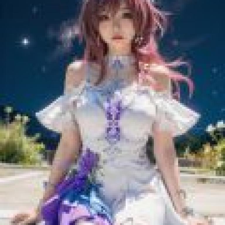 Cyrene honkai star rail，A girl with a flower crown sits on a concrete ledge.