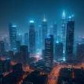 城市夜景，摩天大樓林立的夜色城市景觀。