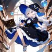 Naughty Magic Girl，Anime girl on top of books.