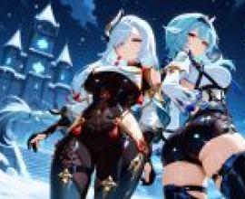 原神中的尤拉·申赫，一位女性的藍色頭髮。