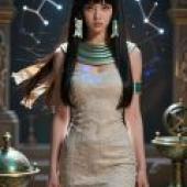風格測試：一位身著埃及服飾的女子站在拱門附近。