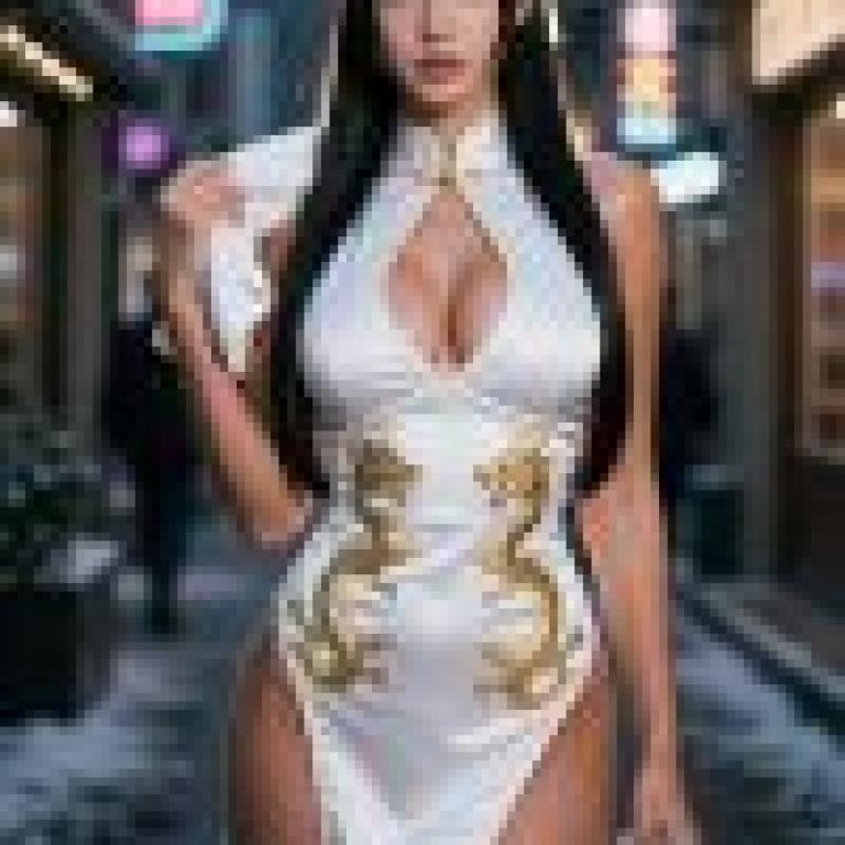 Street beauties，A model dressed as a geisha is standing outside.