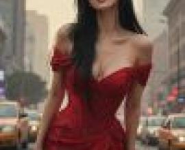 girls，A woman in a red dress.
