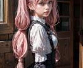 Mobile wallpaper， Fire of the Assassins， Hilda， realistic， a girl with pink hair and a black dress.