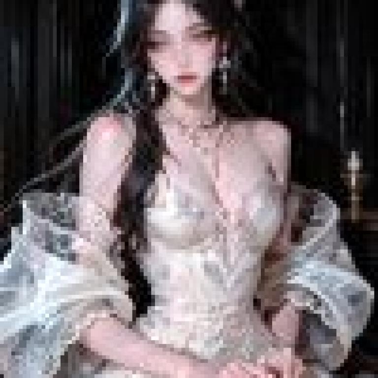 gorgeous，A woman sitting in a castle wearing white and pearl jewelry.