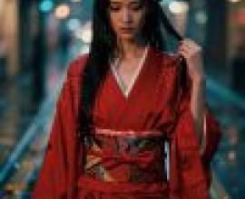 紅色和服，雨夜裡穿著紅色和服的女子。