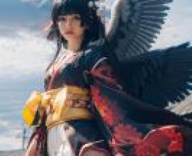 女天狗（傳統形象，生死皆可），身穿帶翅膀服裝的女孩。