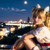 Computer desktop， live anime， Taoyuan love， love elf， beautiful girl summer night style