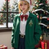 Ijichi Nijika Bocchi the Rock，A girl in Christmas hat and sweater.