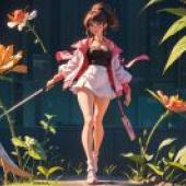 Garden Roaming Free Table Facter: Garden Women， short skirt umbrella， picture walking.