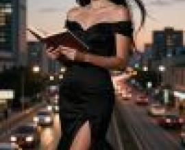 girl，A woman reading in front of a city street.
