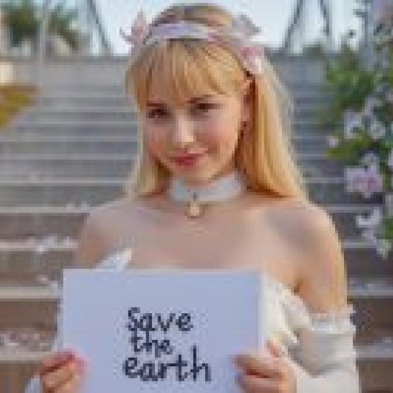 save earth，Girl holding sign saying save the earth.