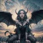 Witch girl， beautiful tablecloth， anime desktop， devil wings dreamland
