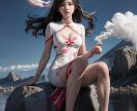 Mirage of MountainsA girl in white is smoking.