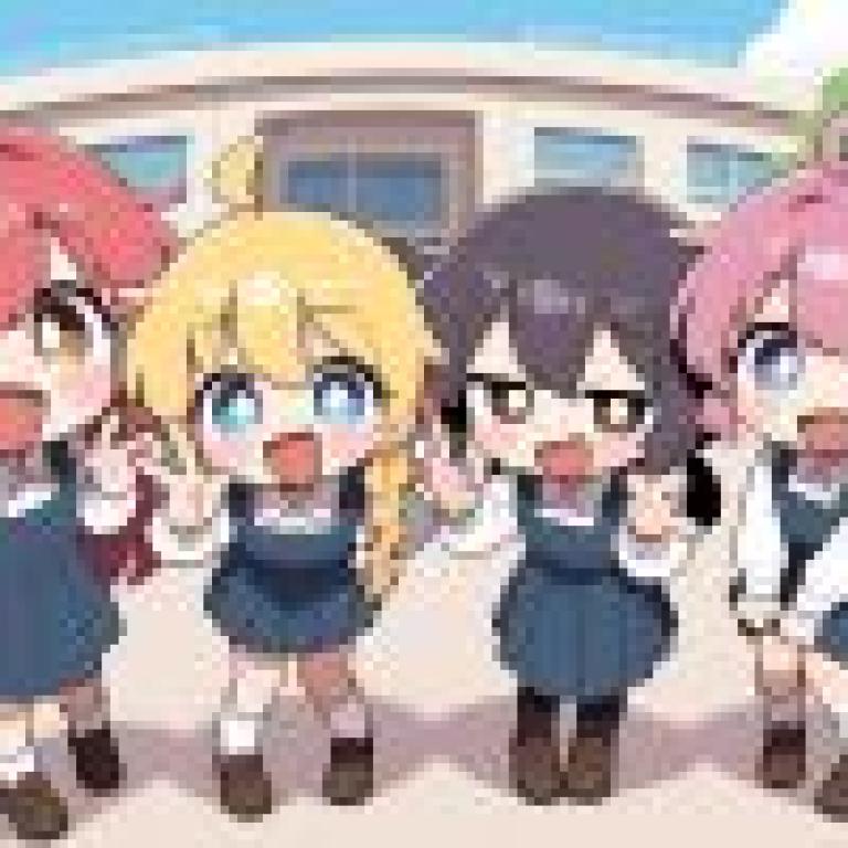 YuruYuri，The five girls are wearing blue uniforms.