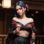 藍髮女子花披肩，桌布免費下載花漾夜
