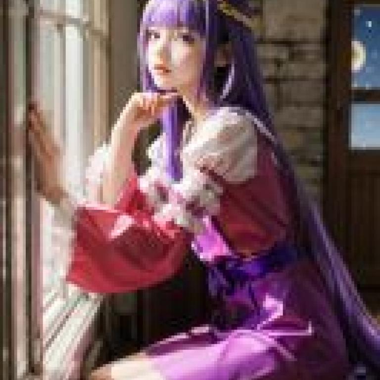 手機桌布，Princess Syalis，Sleepy Princess，寫實，一個穿紫色衣服的女孩坐在窗邊。