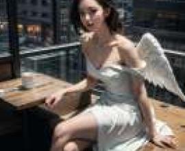 Angelic Phantoms in the City，A girl in white dress with an angel wing