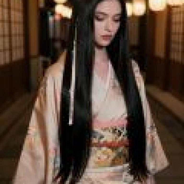 一趟日本之旅，穿著亞洲風格服裝的模特兒。